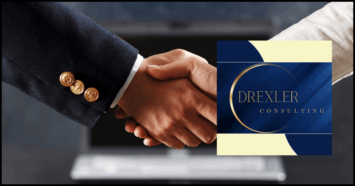 Business managers shaking hands – symbol for partnership and entrepreneurship in DC Nautilus Business Force magazine by Drexler Consulting