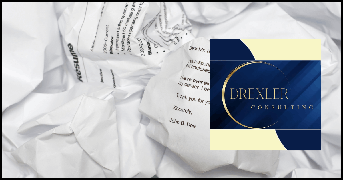 Crumpled job applications and Drexler Consulting logo – representing common mistakes and better strategies shown in the LifeChanger Germany job eBook